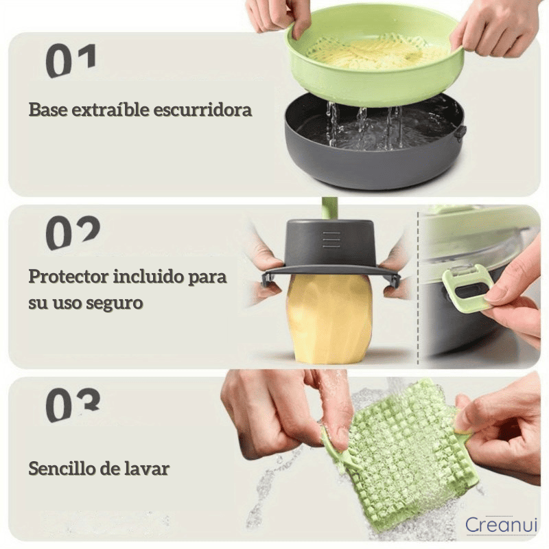 Juego de picador de verduras de mano 9 en 1
